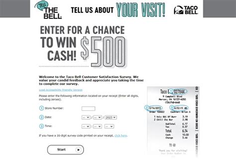 Tell Taco Bell Customer Survey to Win $500 E.
